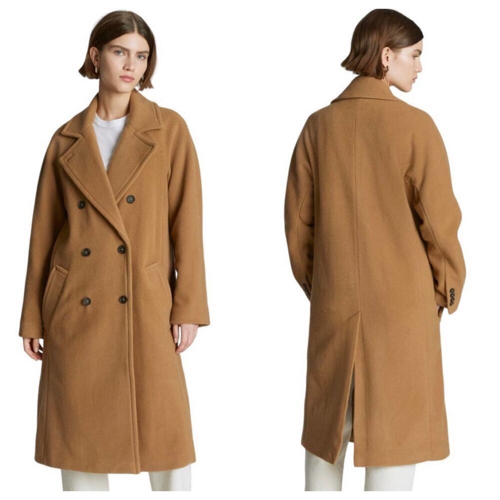 Everlane Wool Double Breasted Laple Collar Italian Rewool Long Coat Size L Nwt
